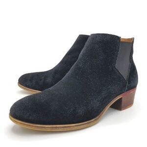Lucky Brand Bellamy Black Suede Pull-On Almond-Toe Low Block Heel Ankle Boots
